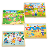 Viga Set of 12, 24 Piece Jigsaw Puzzle, Montessori Wooden Toy, Develops Sensory, Cognitive & Fine Motor Skills, Non-Toxic & Eco-friendly Kids Educational Toy, Suitable for Boys and Girls Aged 2Y+
