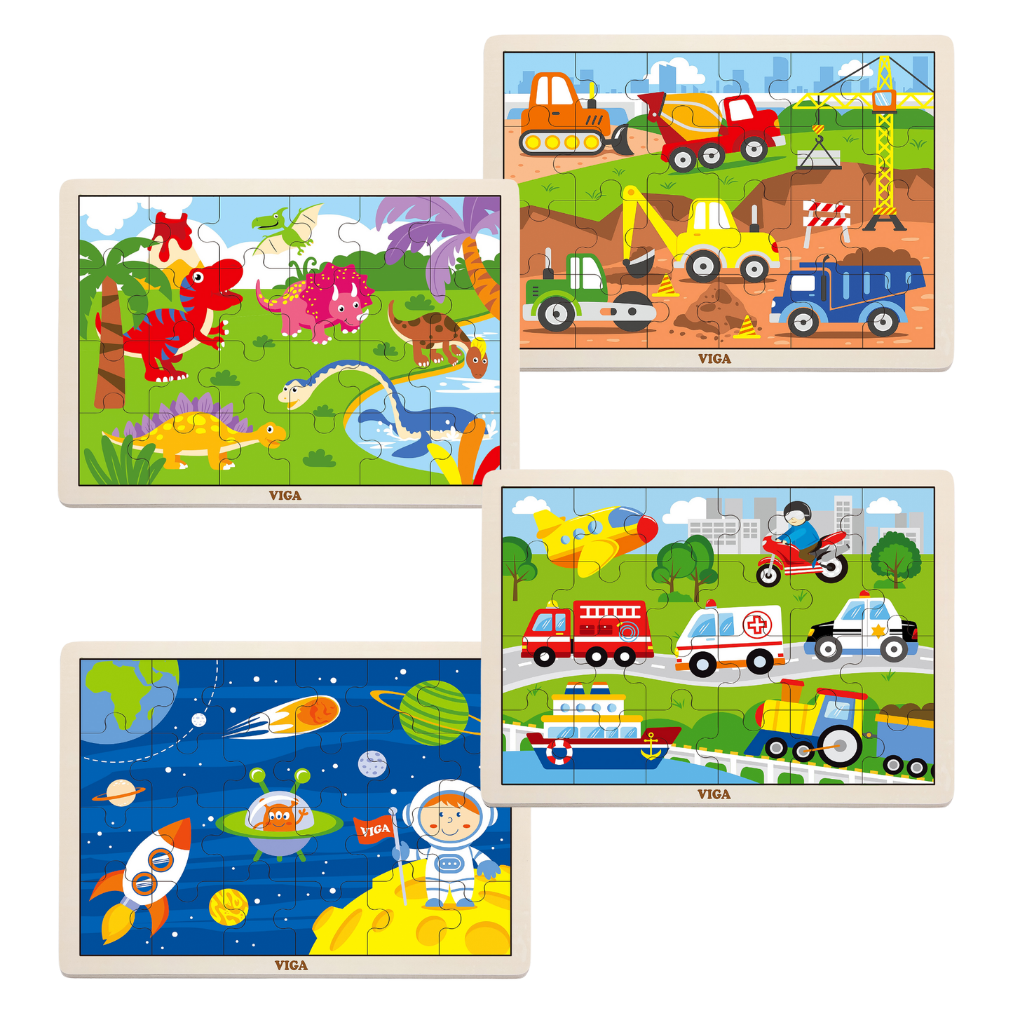 Viga Set of 12, 24 Piece Jigsaw Puzzle, Montessori Wooden Toy, Develops Sensory, Cognitive & Fine Motor Skills, Non-Toxic & Eco-friendly Kids Educational Toy, Suitable for Boys and Girls Aged 2Y+