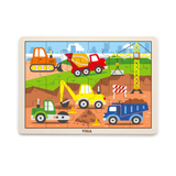 Viga Construction Vehicles, 24 Piece Jigsaw Puzzle, Montessori Wooden Toy, Develops Sensory, Cognitive & Fine Motor Skills, Non-Toxic & Eco-friendly Kids Educational Toy, Suitable for Children 2Y+