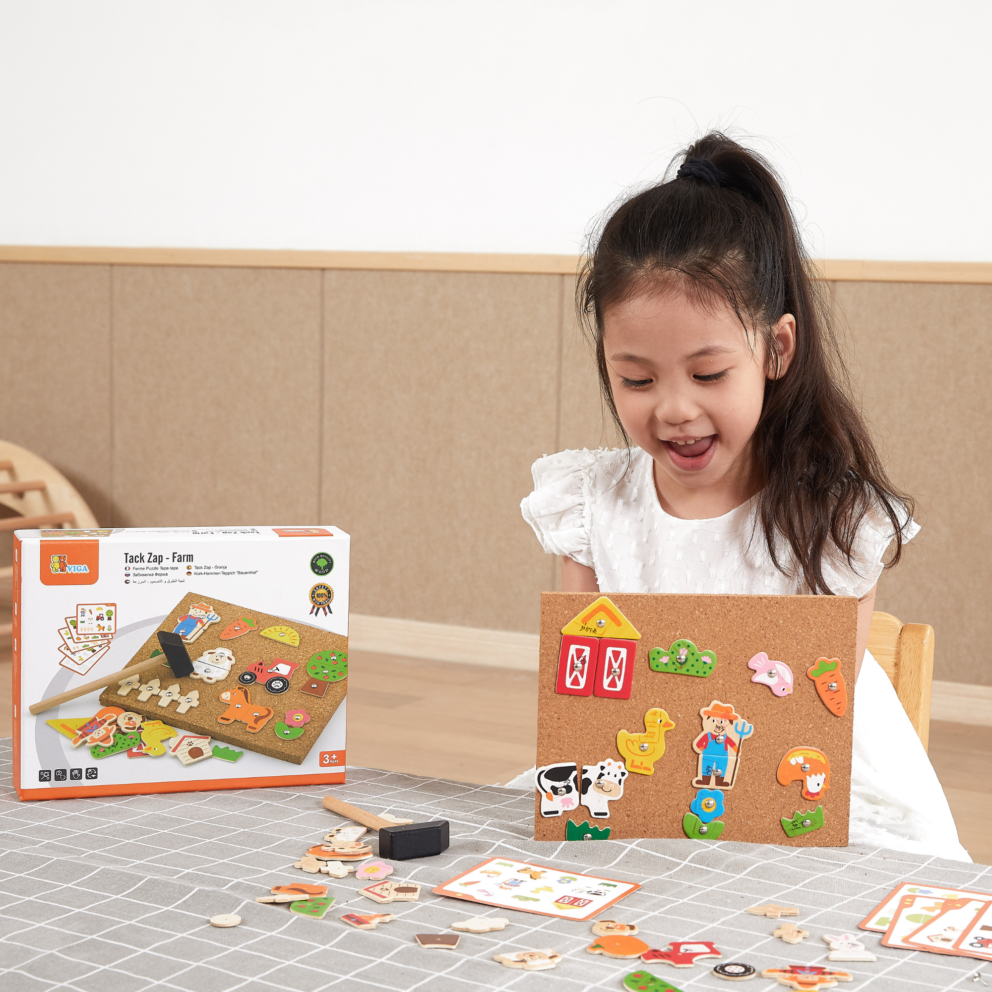 Viga Tack Zap Farm Playset, Montessori Wooden Hammer Toy with 24 Farm Pieces, Develops Fine Motor Skills & Logic, Eco-Friendly & Non-Toxic Educational Toy, for Boys & Girls Ages 4+