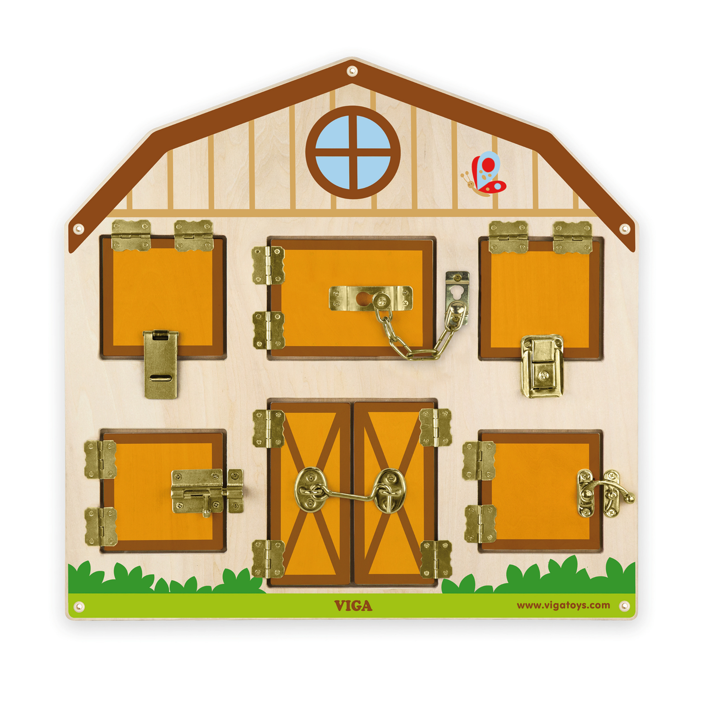 Viga Locking & Unlocking Wall Toy, Montessori Wooden Sensory Board, Fine Motor Skills & Problem-Solving, Eco-Friendly & Non-Toxic, Durable Wall-Mounted Activity for Toddlers 18M+