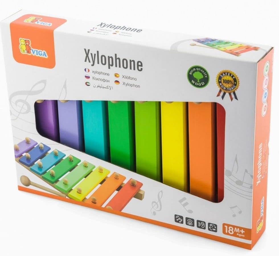 Glooke Selected Viga Wooden Xylophone - Educational MUSical Instrument Toy For Kids Ages 1+ Year, Multi-Coloured