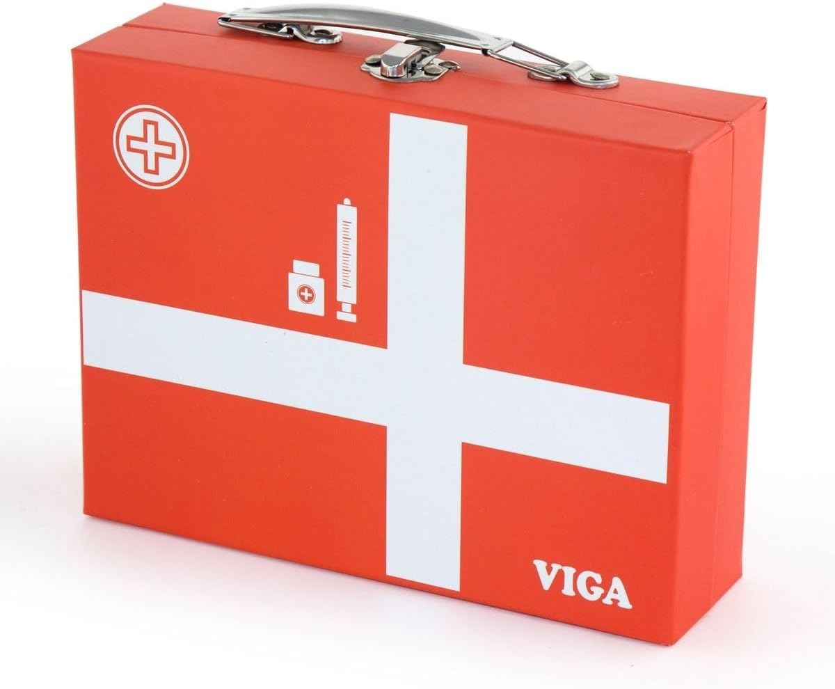Viga Wooden Medical Kit, Role-Play Accessories Including Syringe, Tablets, Stethoscope and Medicine, Durable and Colorful Toy for Kids