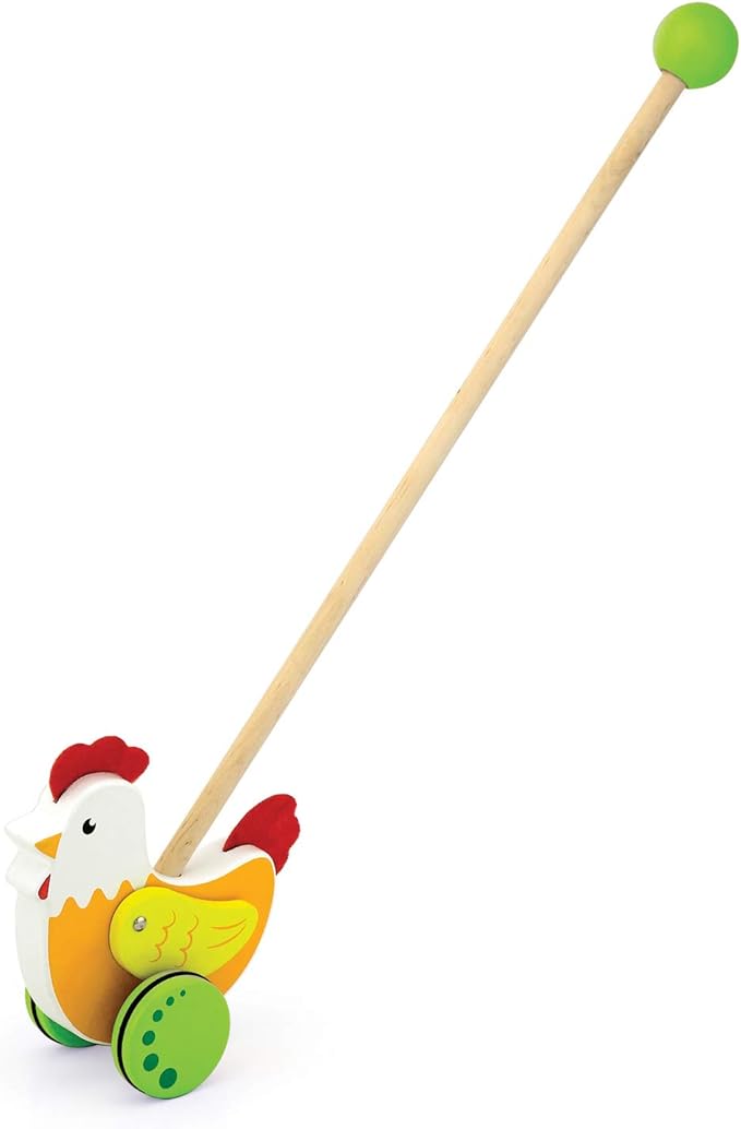 VIGA Early Development and Activity Push and Pull Along Toy Rooster for Kids Ages 1+ Year