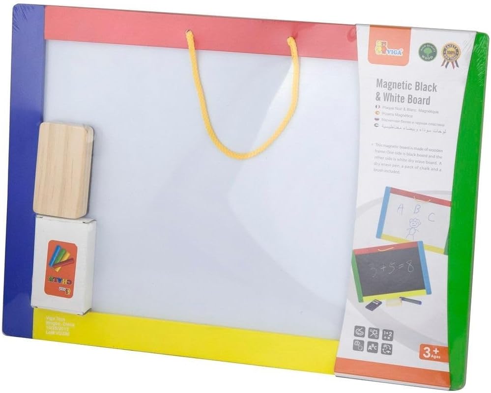 Viga Wooden Magnetic Chalk and Dry Erase Board Double Sided Educational Drawing Writing Board for Kids Ages 3 and Up