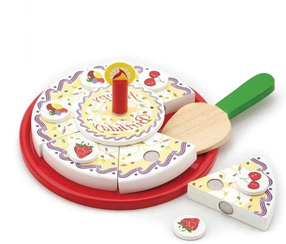 VIGA Wooden Birthday Cutting Cake Pretend Play Toy, Educational Role Play for Toddlers and Kids, Ages 1.5+