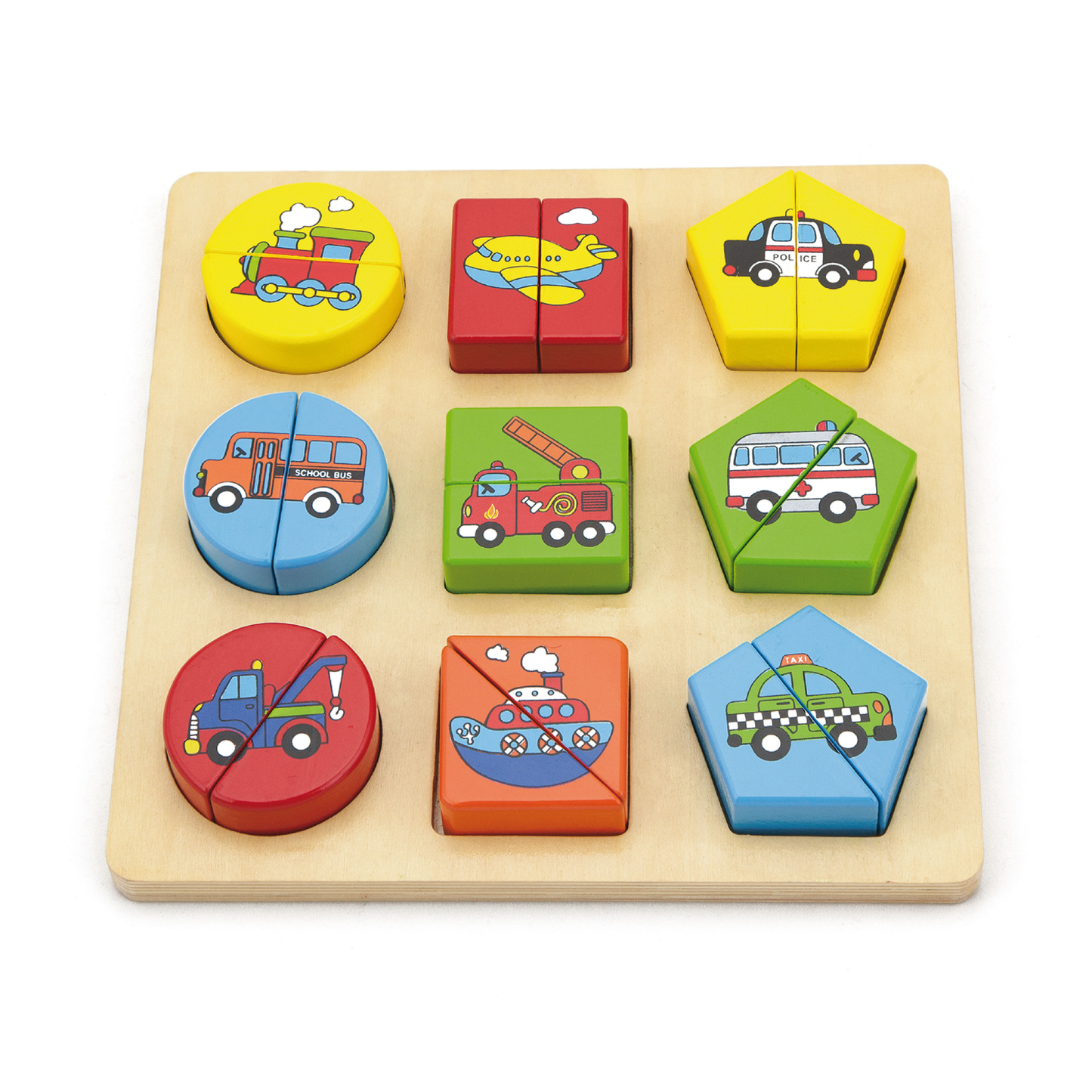 Viga Vehicles & Shapes, 18 Piece Block Puzzle, Montessori Wooden Toy, Develops Sensory, Cognitive & Fine Motor Skills, Non-Toxic & Eco-friendly Kids Educational Toy, Suitable for Children Aged 18M+