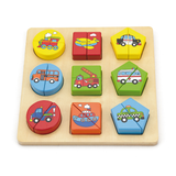 Viga Vehicles & Shapes, 18 Piece Block Puzzle, Montessori Wooden Toy, Develops Sensory, Cognitive & Fine Motor Skills, Non-Toxic & Eco-friendly Kids Educational Toy, Suitable for Children Aged 18M+