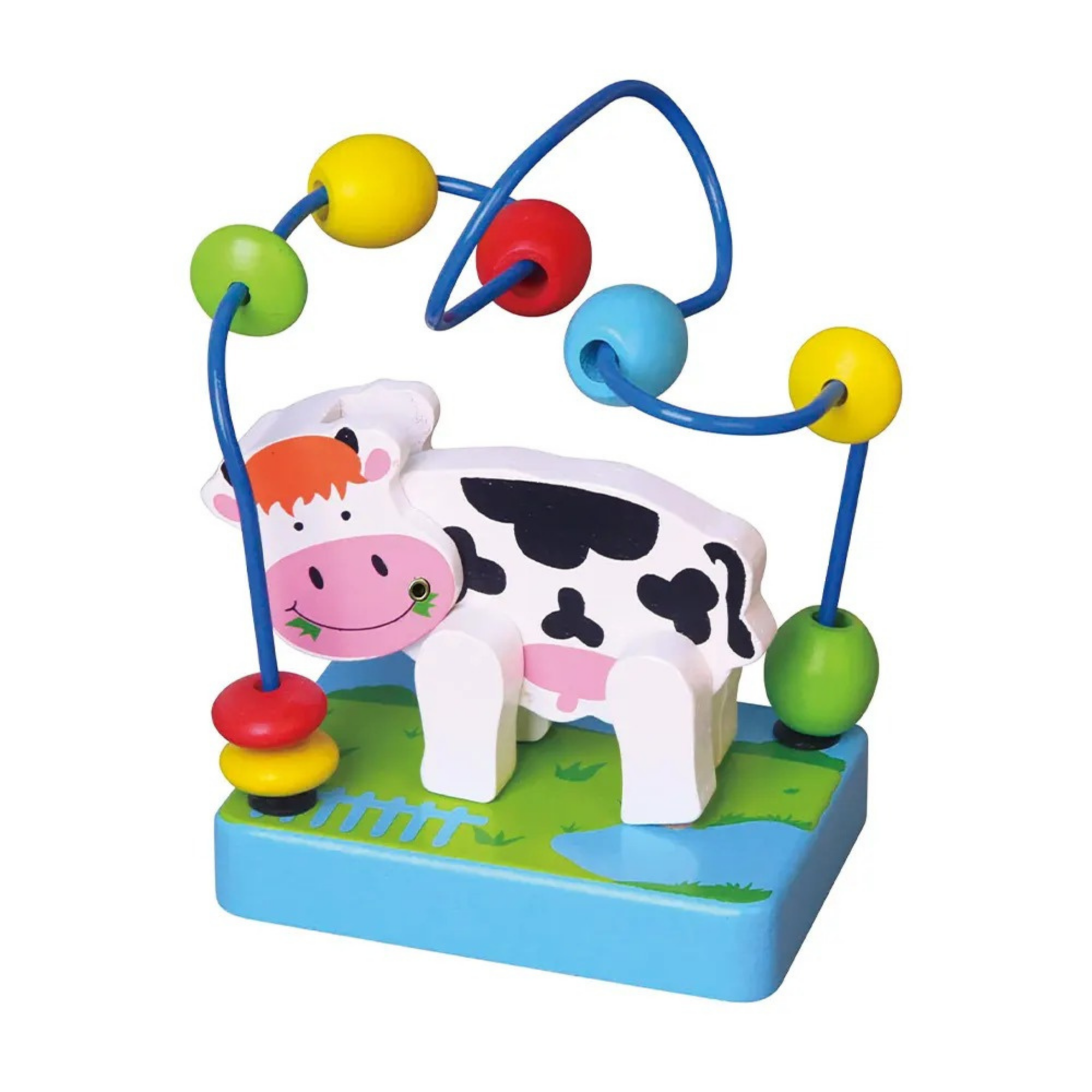 VIGA Cow Mini Wire Beads Toy, Montessori Wooden Bead Maze with Movable Cow Head & Body, Develops Fine Motor Skills, Hand-Eye Coordination & Logic, Eco-Friendly & Non-Toxic, for Boys & Girls Ages 2+