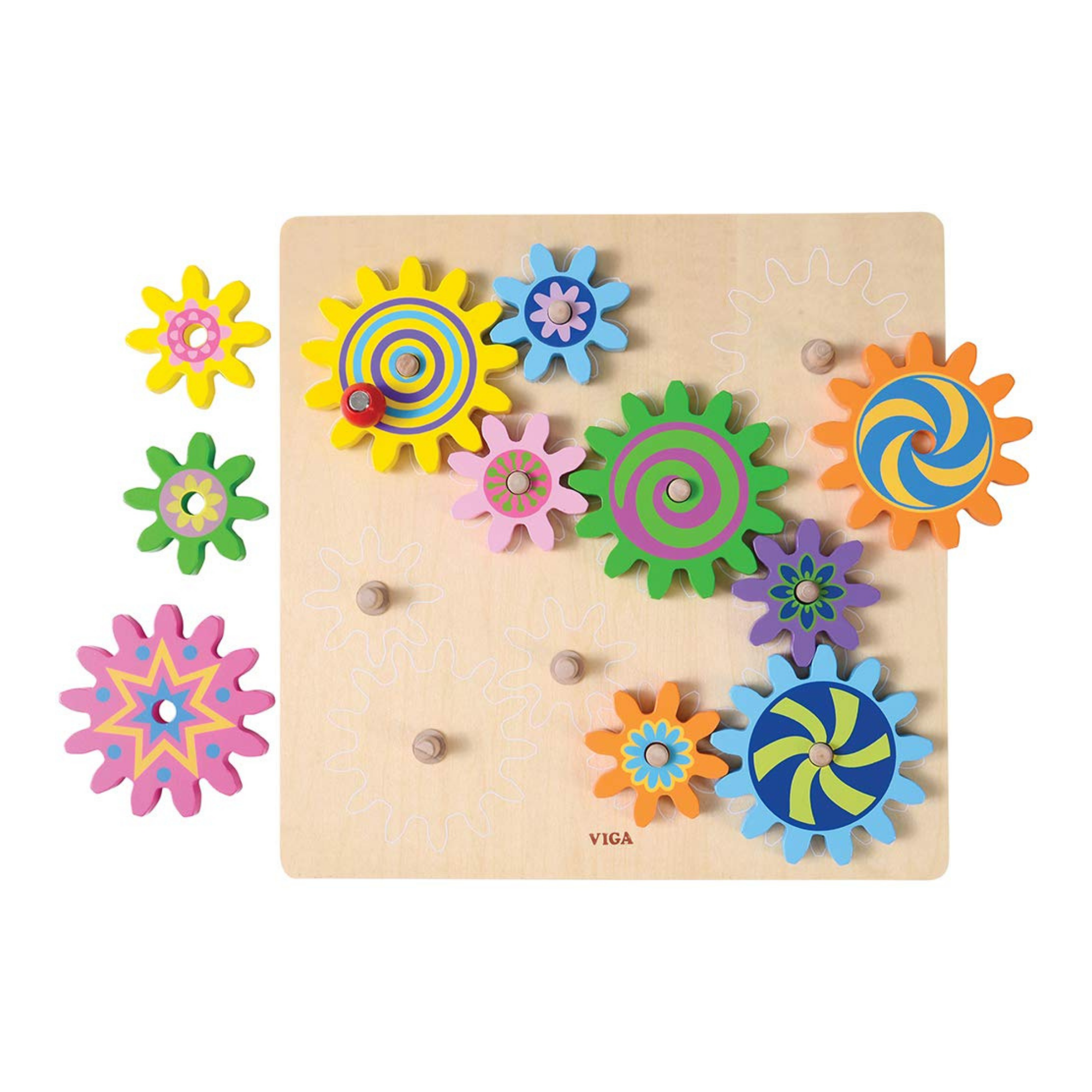 Viga Wooden Spinning Gears Montessori Puzzle, Develops Hand-Eye Coordination & Logical Thinking, Swap & Spin Gears for Creative Play, Eco-Friendly & Non-Toxic Educational Toy, Ages 18M+