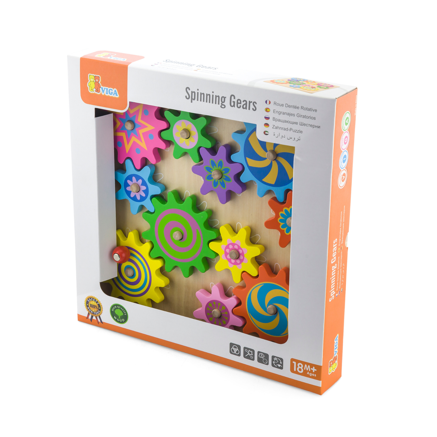 Viga Wooden Spinning Gears Montessori Puzzle, Develops Hand-Eye Coordination & Logical Thinking, Swap & Spin Gears for Creative Play, Eco-Friendly & Non-Toxic Educational Toy, Ages 18M+