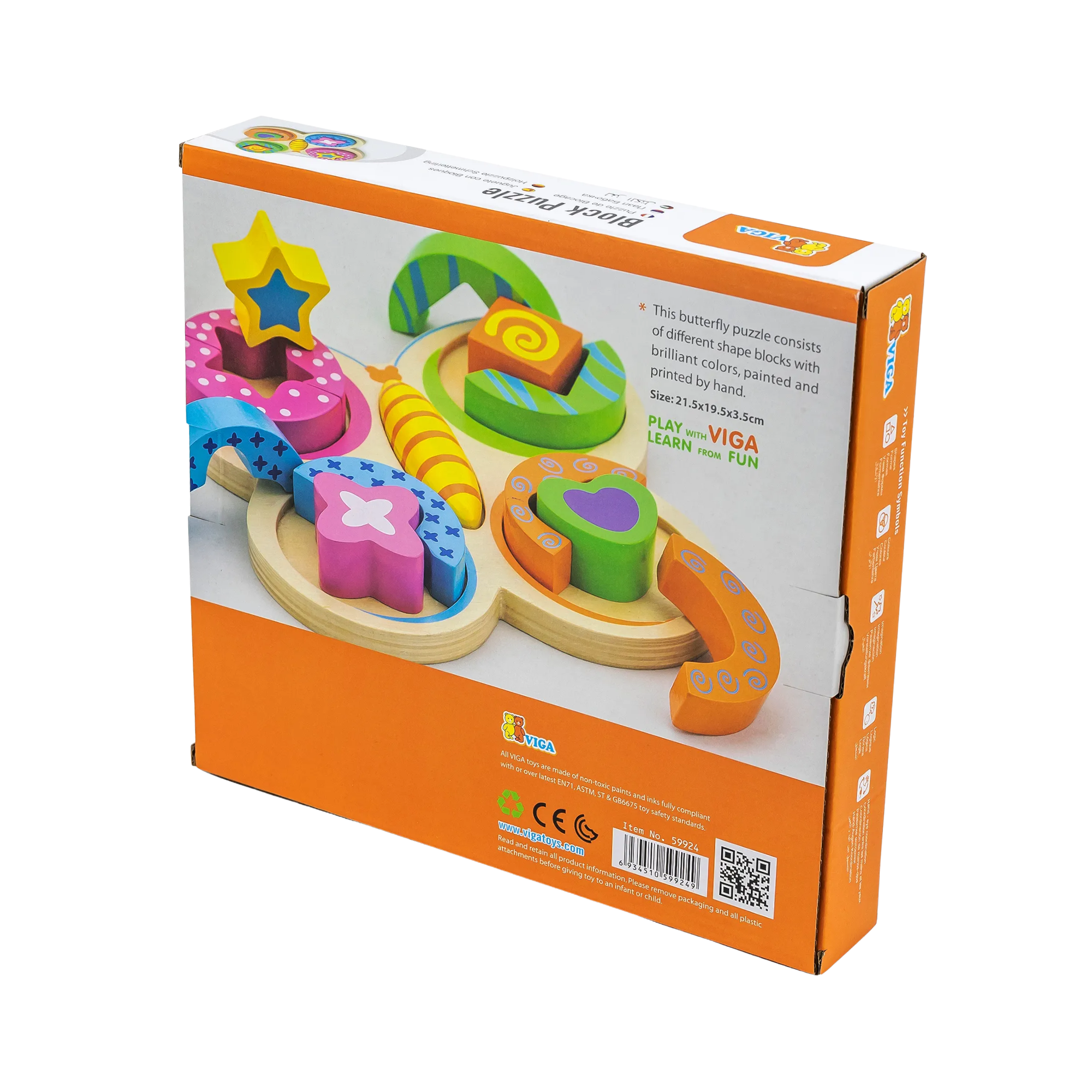 Viga Butterfly, 12 Piece Block Puzzle, Montessori Wooden Toy, Develops Sensory, Cognitive & Fine Motor Skills, Non-Toxic & Eco-friendly Kids Educational Toy, Suitable for Boys and Girls Aged 2Y+