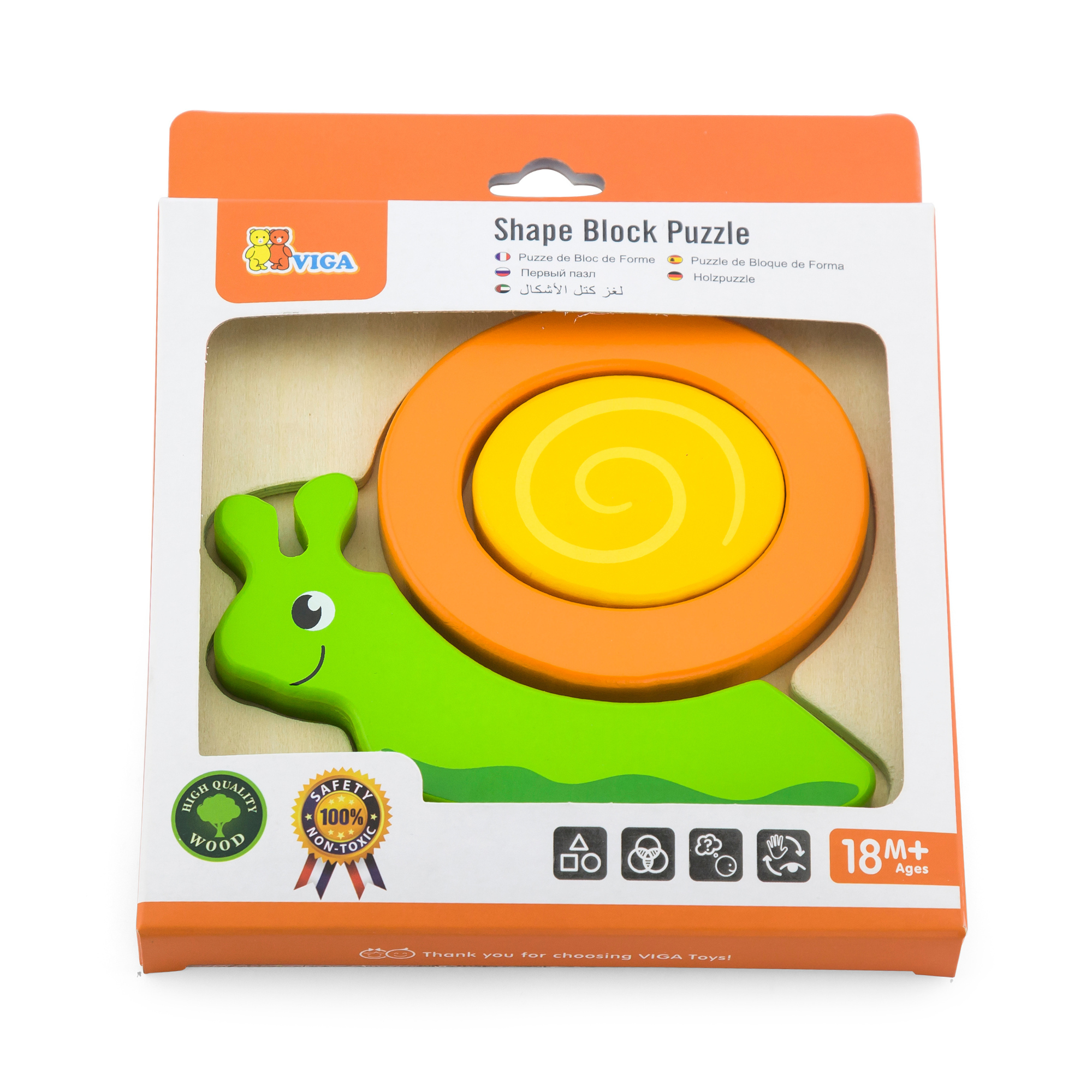 Viga Snail, 4 Piece Block Puzzle, Montessori Wooden Toy, Develops Sensory, Cognitive & Fine Motor Skills, Non-Toxic & Eco-friendly Kids Educational Toy, Suitable for Boys and Girls Aged 18M+