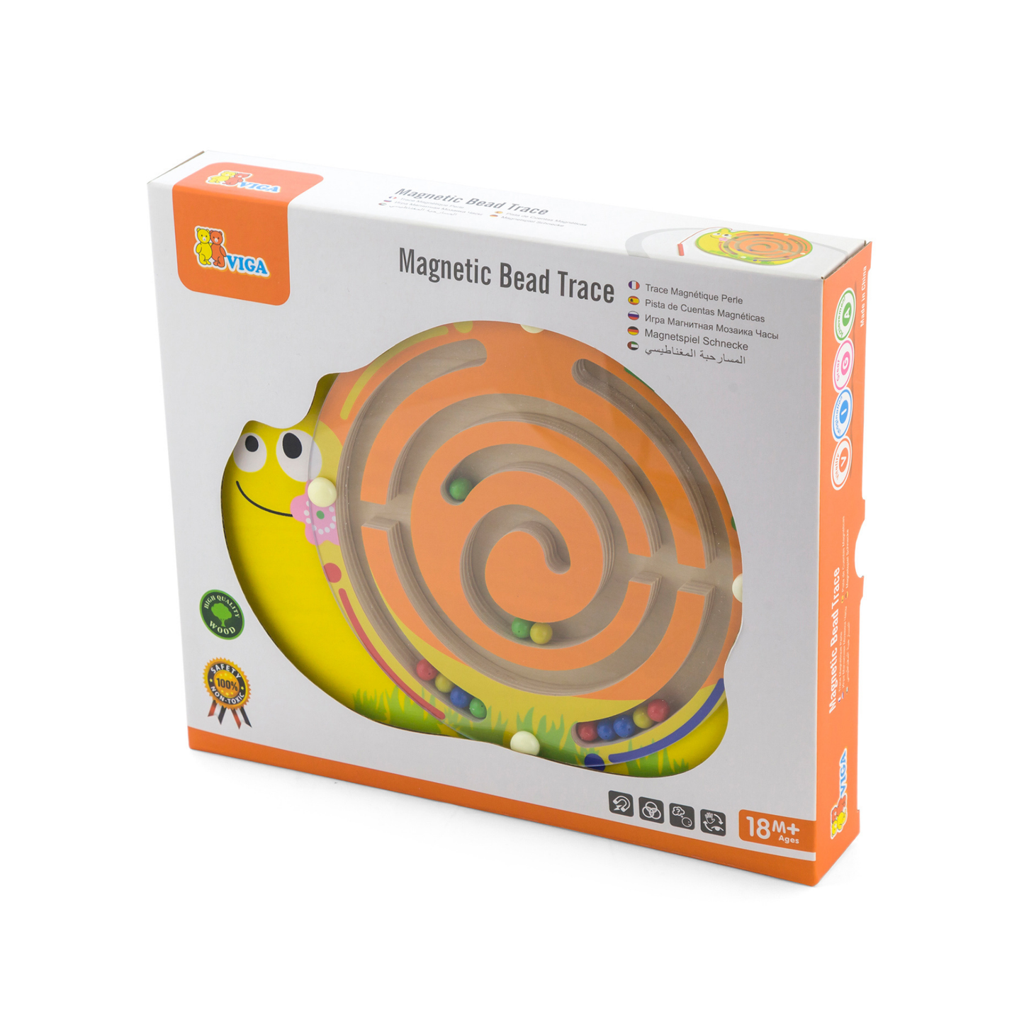 Viga Magnetic Bead Trace Snail Toy, Montessori Wooden Educational Activity, Develops Hand-Eye Coordination & Number Skills, Eco-Friendly & Non-Toxic Learning Toy, for Boys & Girls Ages 18M+