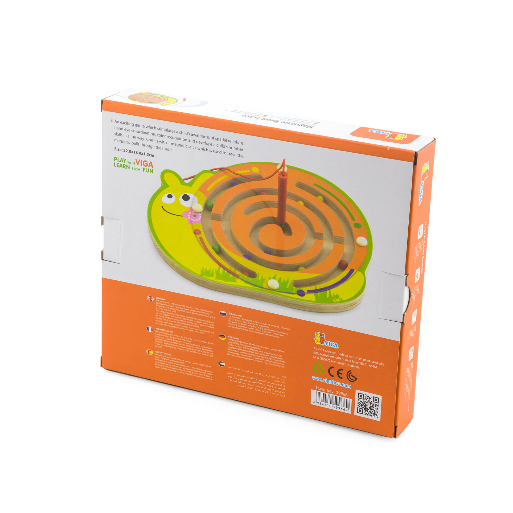 Viga Magnetic Bead Trace Snail Toy, Montessori Wooden Educational Activity, Develops Hand-Eye Coordination & Number Skills, Eco-Friendly & Non-Toxic Learning Toy, for Boys & Girls Ages 18M+