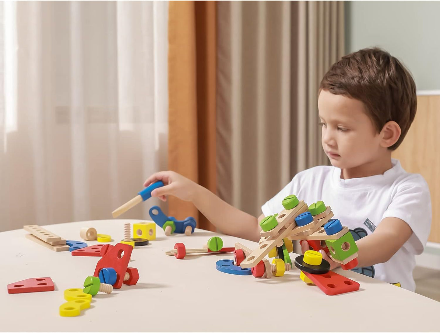 Viga Construction Block Set 68pcs, Wooden Building Blocks for Boys and Girls 3+, Creative Toy for Imaginative Play, Non-Toxic, Stacking and Construction Set