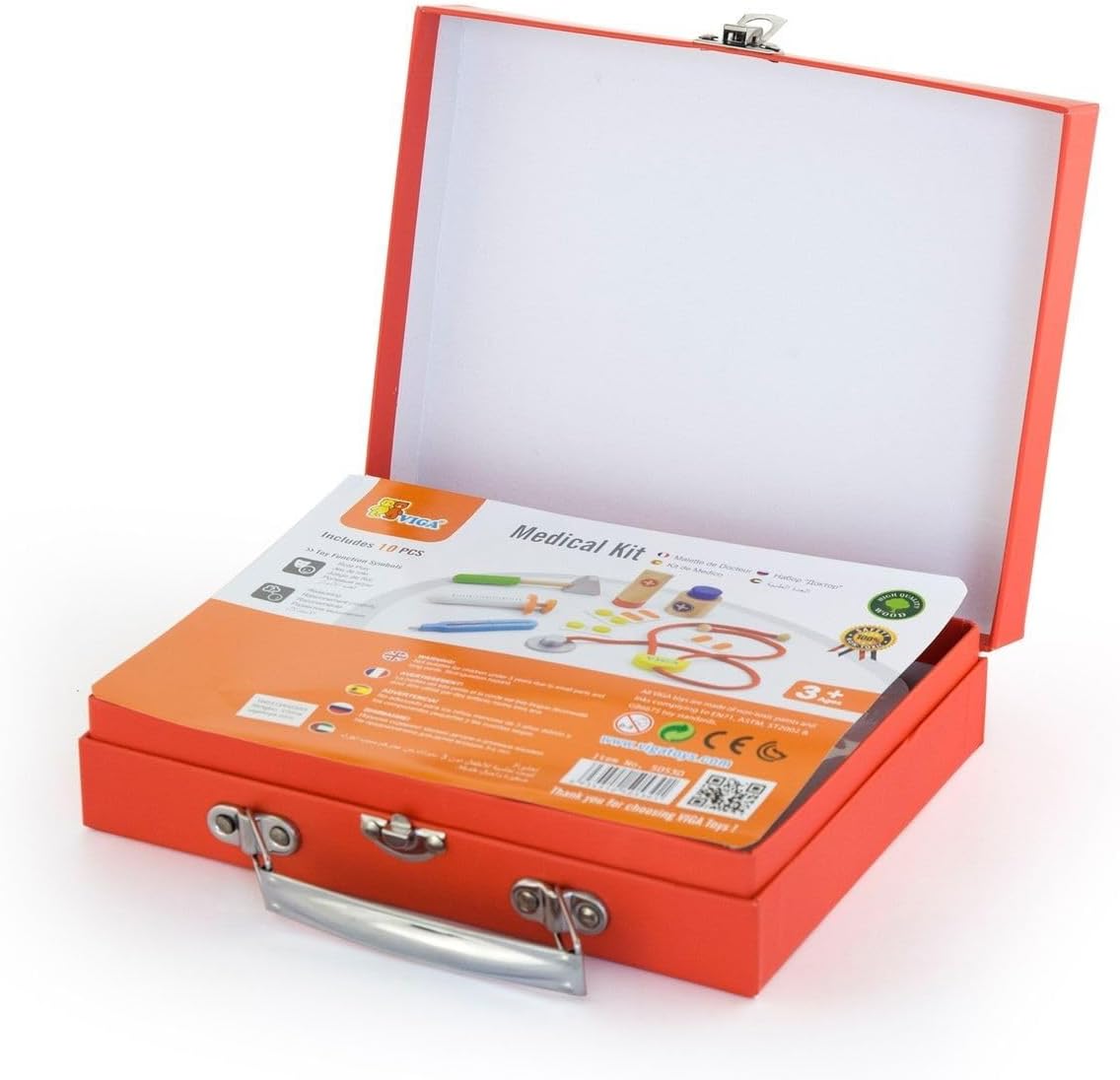 Viga Wooden Medical Kit, Role-Play Accessories Including Syringe, Tablets, Stethoscope and Medicine, Durable and Colorful Toy for Kids
