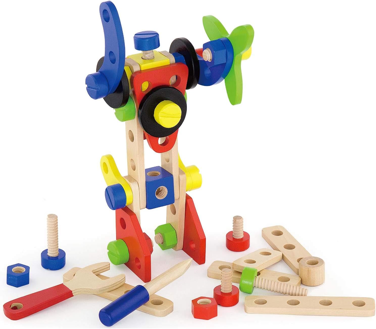 Viga Construction Block Set 68pcs, Wooden Building Blocks for Boys and Girls 3+, Creative Toy for Imaginative Play, Non-Toxic, Stacking and Construction Set