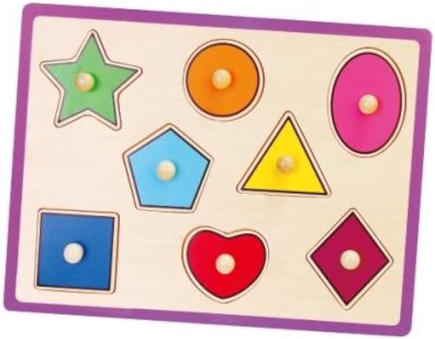 Viga Shapes, 8 Piece Knob Puzzle, Montessori Wooden Toy, Develops Sensory, Cognitive & Fine Motor Skills, Non-Toxic & Eco-friendly Kids Educational Toy, Suitable for Boys and Girls Aged 18M+