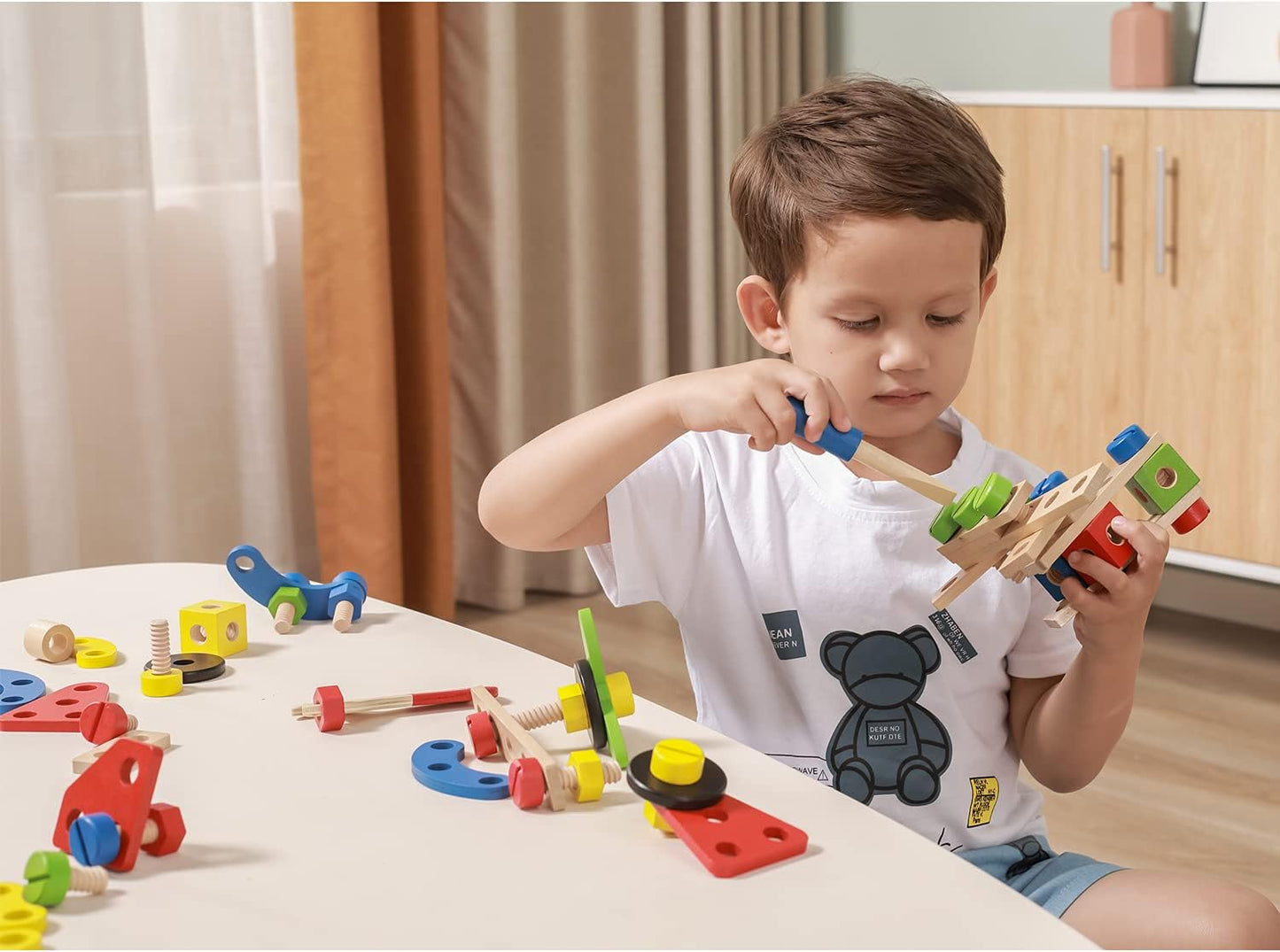 Viga Construction Block Set 68pcs, Wooden Building Blocks for Boys and Girls 3+, Creative Toy for Imaginative Play, Non-Toxic, Stacking and Construction Set
