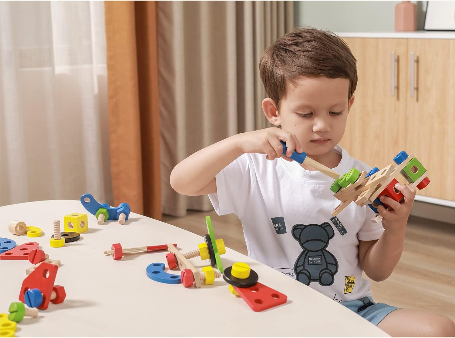 Viga Construction Block Set 68pcs, Wooden Building Blocks for Boys and Girls 3+, Creative Toy for Imaginative Play, Non-Toxic, Stacking and Construction Set