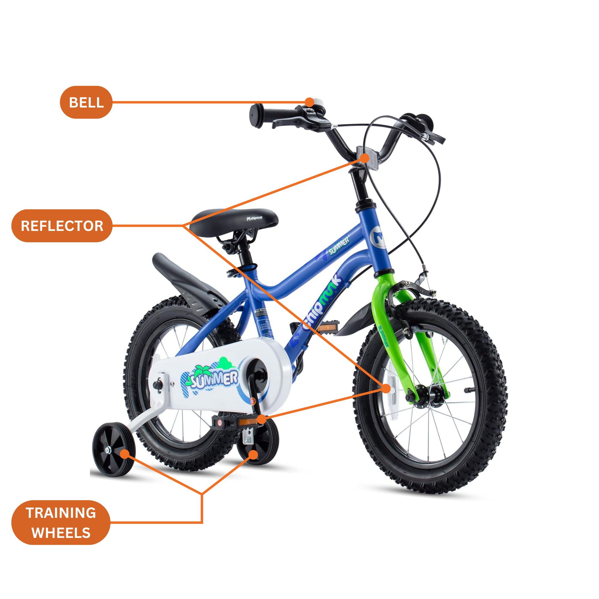 Chipmunk MK 12 Inch Bicycle with Lightweight Steel Frame, Adjustable Seat and Handle, Front + Rear Brakes, 95% Pre-Assembled Kid's Bikes with Training Wheels for Children 2-5 Years Old, Blue