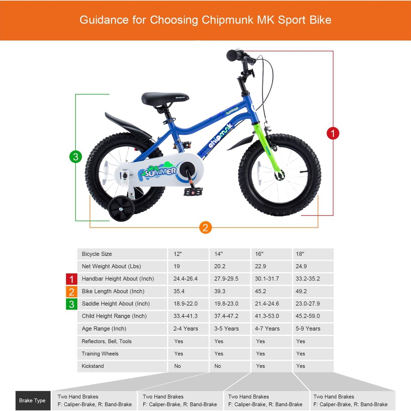 Chipmunk MK 14 Inch Bicycle with Lightweight Steel Frame, Adjustable Seat and Handle, Front + Rear Brakes, 95% Pre-Assembled Kid's Bikes with Training Wheels for Children 3-6 Years Old, Blue
