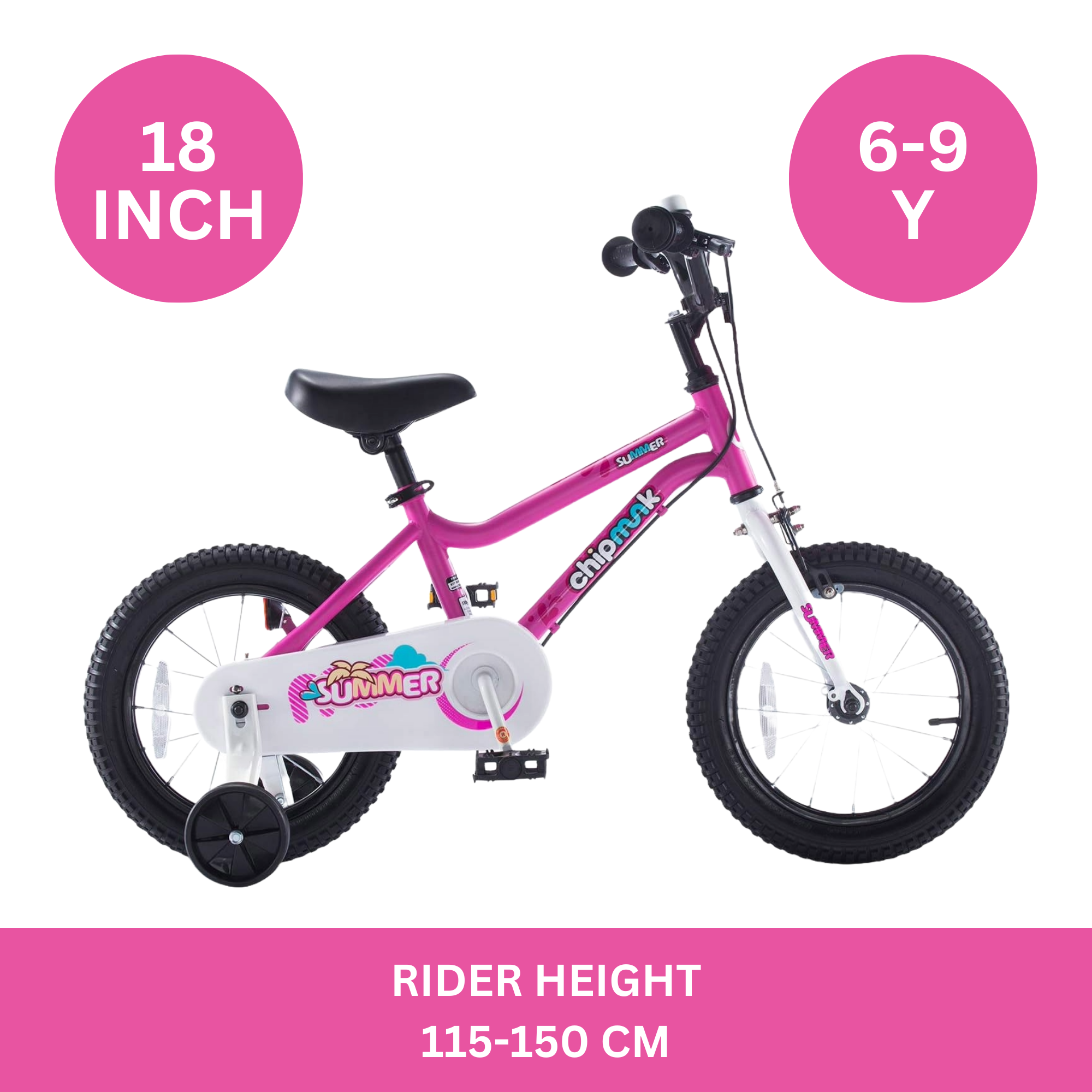 Chipmunk MK 12 Inch Bicycle with Lightweight Steel Frame, Adjustable Seat and Handle, Front + Rear Brakes, 95% Pre-Assembled Kid's Bikes with Training Wheels for Children 2-5 Years Old, Pink