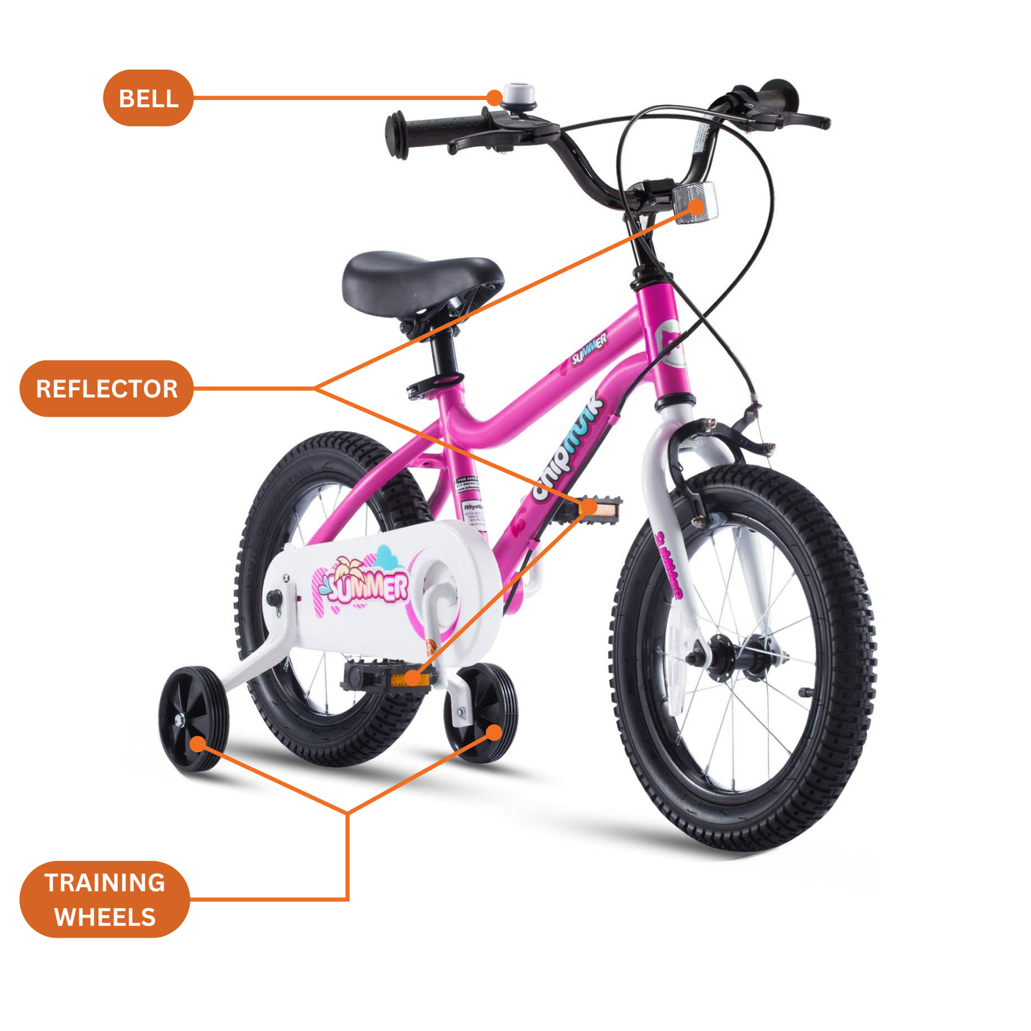 Chipmunk MK 18 Inch Bicycle with Lightweight Steel Frame, Adjustable Seat and Handle, Front + Rear Brakes, 95% Pre-Assembled Kid's Bikes with Training Wheels for Children 6-9 Years Old, Pink
