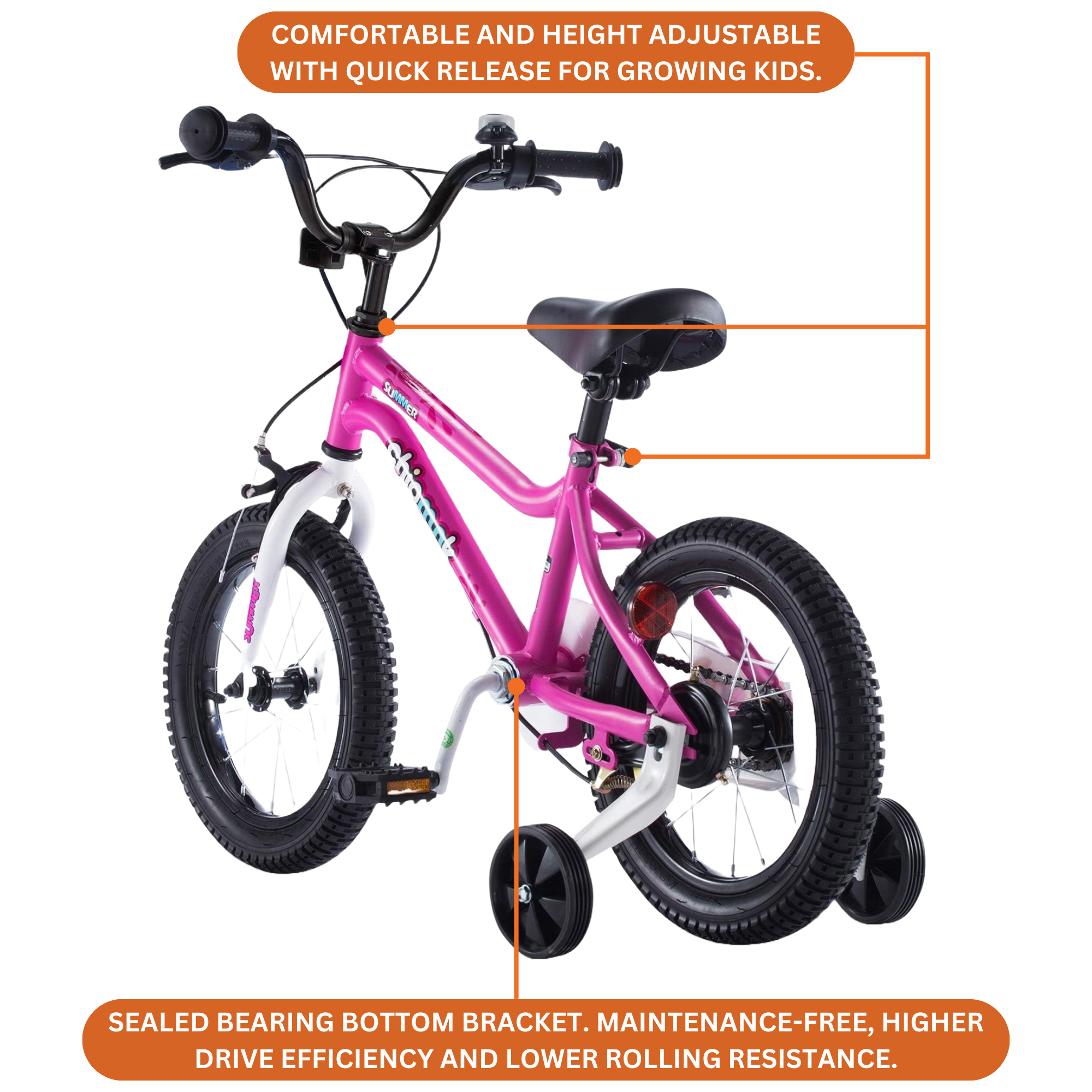 Chipmunk MK 18 Inch Bicycle with Lightweight Steel Frame, Adjustable Seat and Handle, Front + Rear Brakes, 95% Pre-Assembled Kid's Bikes with Training Wheels for Children 6-9 Years Old, Pink