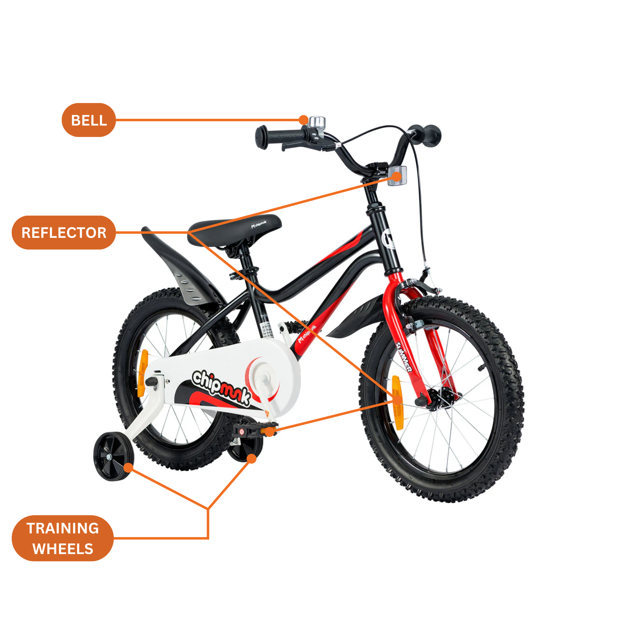 Chipmunk MK 14 Inch Bicycle with Lightweight Steel Frame, Adjustable Seat and Handle, Front + Rear Brakes, 95% Pre-Assembled Kid's Bikes with Training Wheels for Children 3-6 Years Old, Black