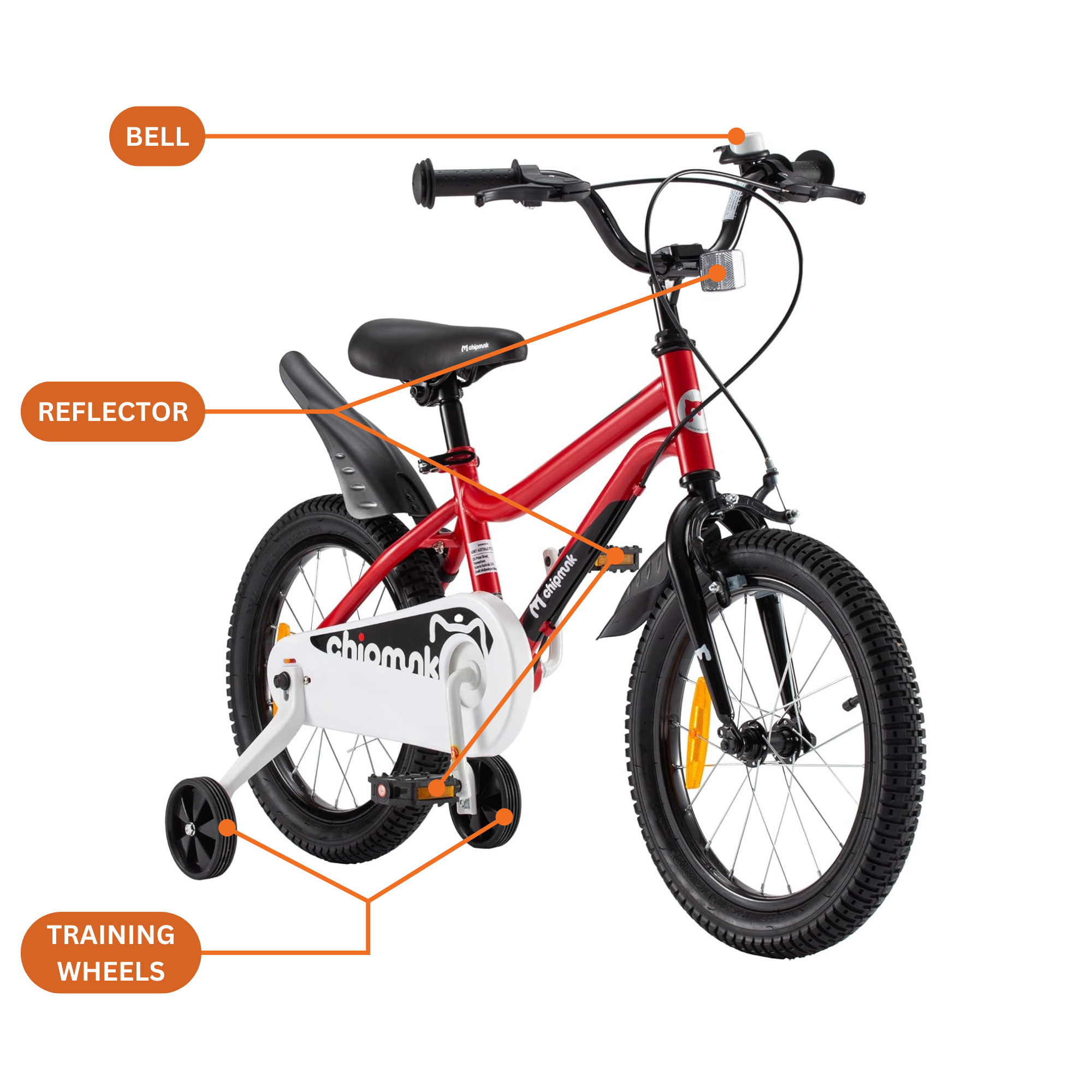 Chipmunk MK 14 Inch Bicycle with Lightweight Steel Frame, Adjustable Seat and Handle, Front + Rear Brakes, 95% Pre-Assembled Kid's Bikes with Training Wheels for Children 3-6 Years Old, Red
