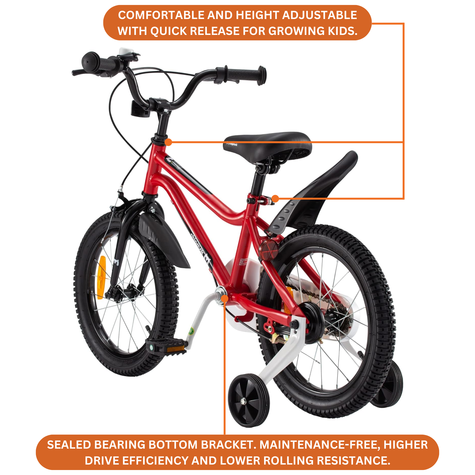 Chipmunk MK 18 Inch Bicycle with Lightweight Steel Frame, Adjustable Seat and Handle, Front + Rear Brakes, 95% Pre-Assembled Kid's Bikes with Training Wheels for Children 6-9 Years Old, Red