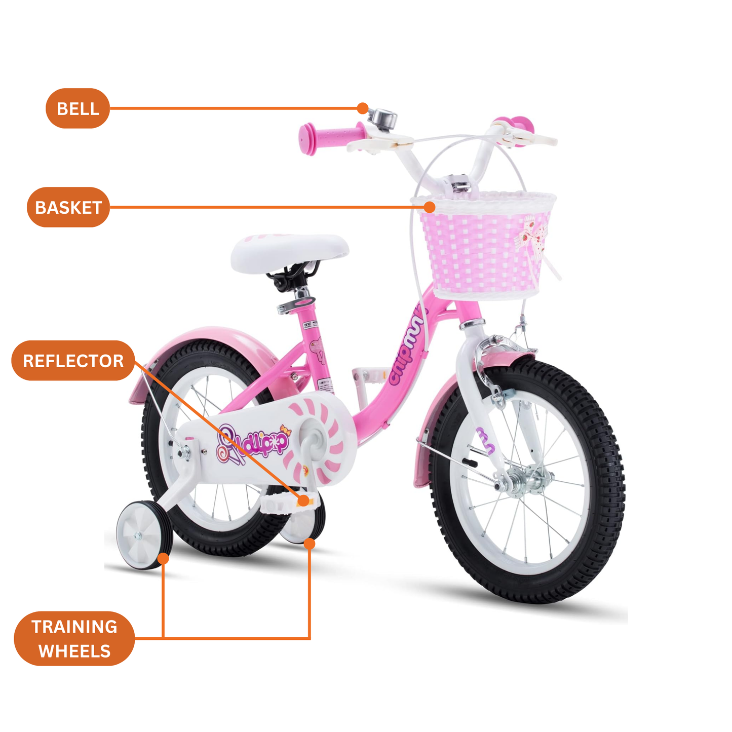 Chipmunk MM 14 Inch Bicycle with Lightweight Steel Frame, Basket, Adjustable Seat and Handle, Front + Rear Brakes, 85% Pre-Assembled Kid's Bikes with Training Wheels for Children 3-6 Years Old, Pink