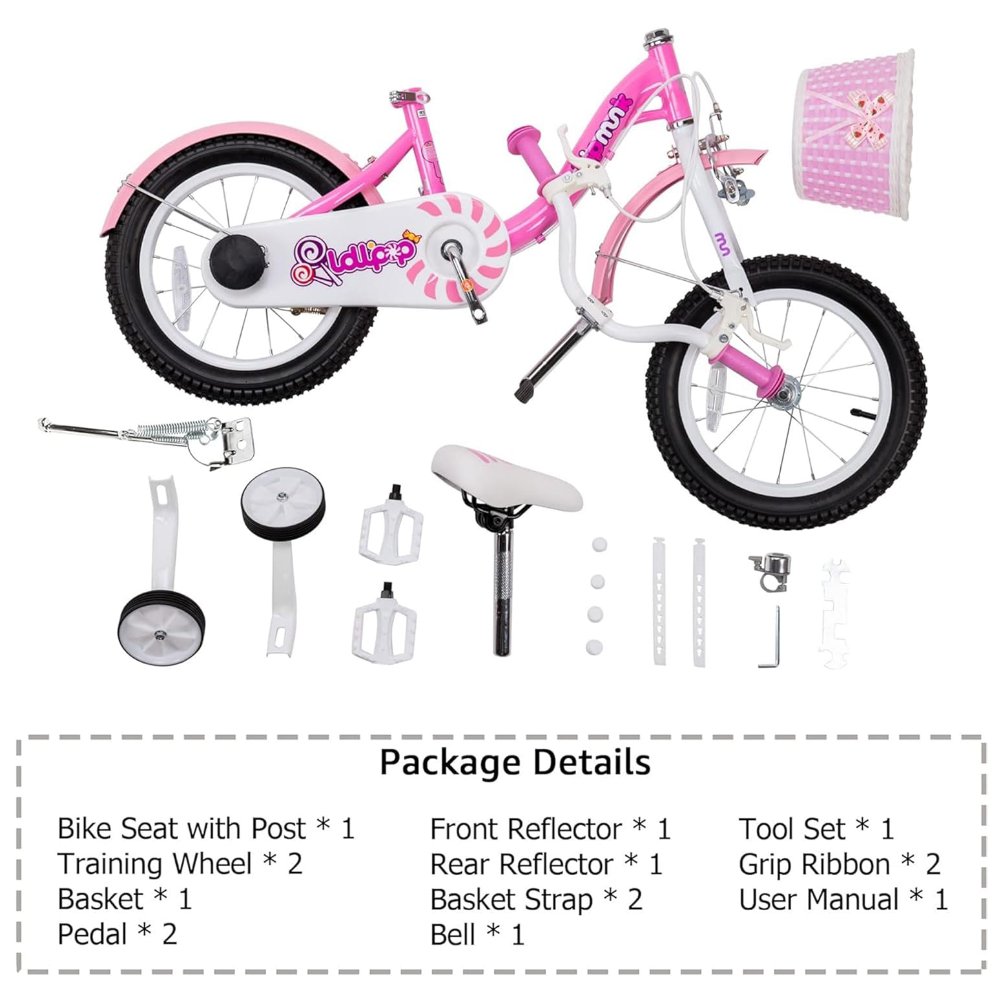 Chipmunk MM 14 Inch Bicycle with Lightweight Steel Frame, Basket, Adjustable Seat and Handle, Front + Rear Brakes, 85% Pre-Assembled Kid's Bikes with Training Wheels for Children 3-6 Years Old, Pink