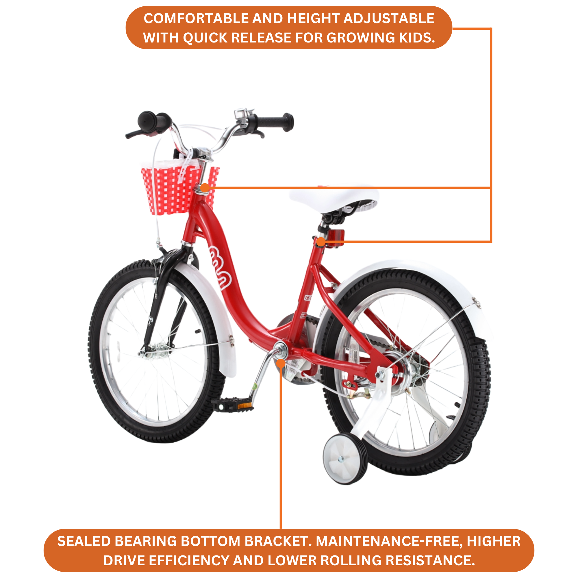 Chipmunk MM 18 Inch Bicycle with Lightweight Steel Frame, Basket, Adjustable Seat and Handle, Front + Rear Brakes, 85% Pre-Assembled Kid's Bikes with Training Wheels for Children 6-9 Years Old, Red