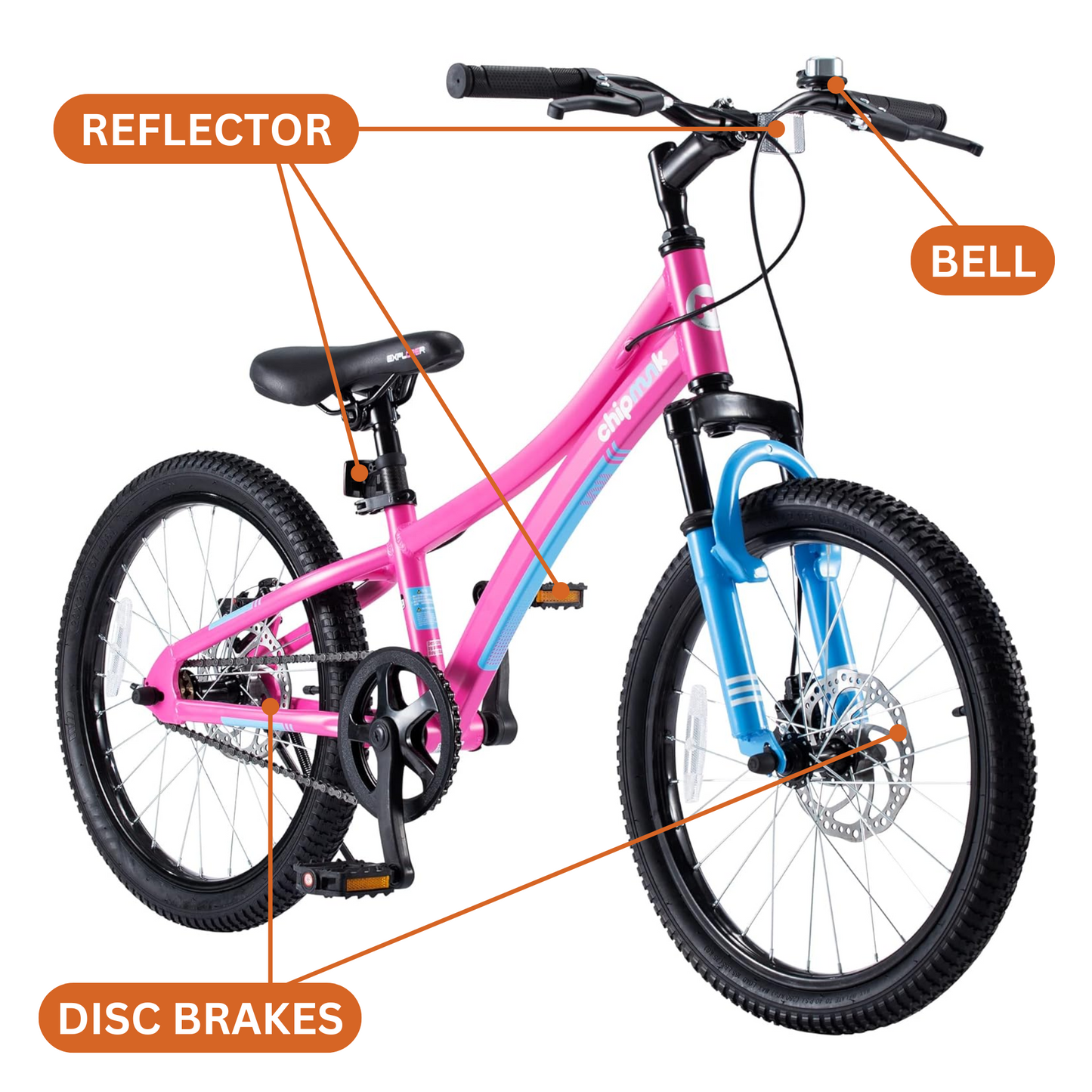 Chipmunk Explorer 20 Inch Bicycle with Lightweight Aluminium Frame, Adjustable Seat and Handle, Front + Rear Brakes, 95% Pre-Assembled Kid's Bikes with Kickstand for Children 8-12 Years Old, Pink