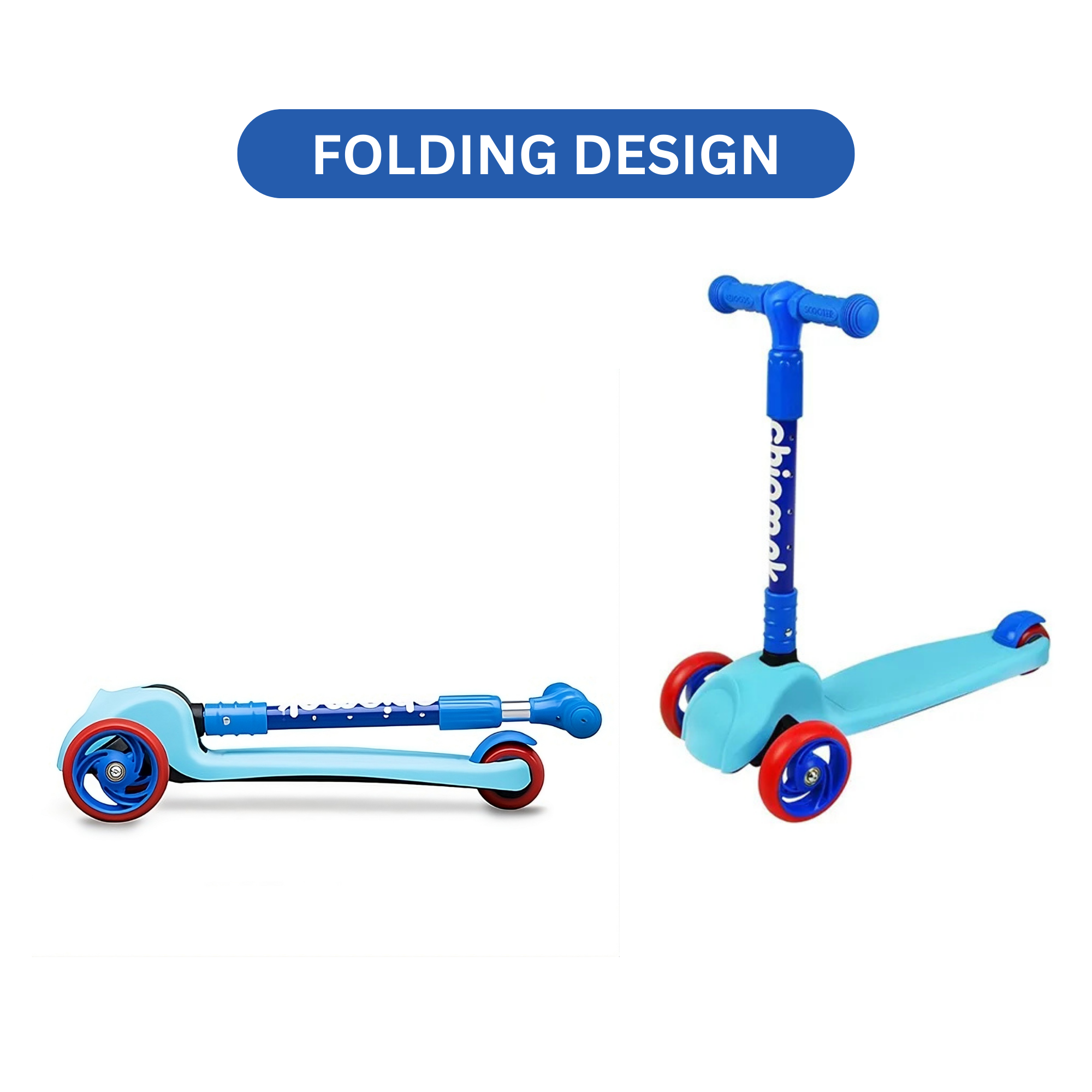 Chipmunk Folding Kids Scooter with Height Adjustable Handle, 3 Wheel Stable Design with Lightweight Plastic Frame and Rear Brakes, Suitable for Boys and Girls 3+ Years Old, Blue