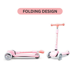 Chipmunk Folding Kids Scooter with Height Adjustable Handle, 3 Wheel Stable Design with Lightweight Plastic Frame and Rear Brakes, Suitable for Boys and Girls 3+ Years Old, Pink