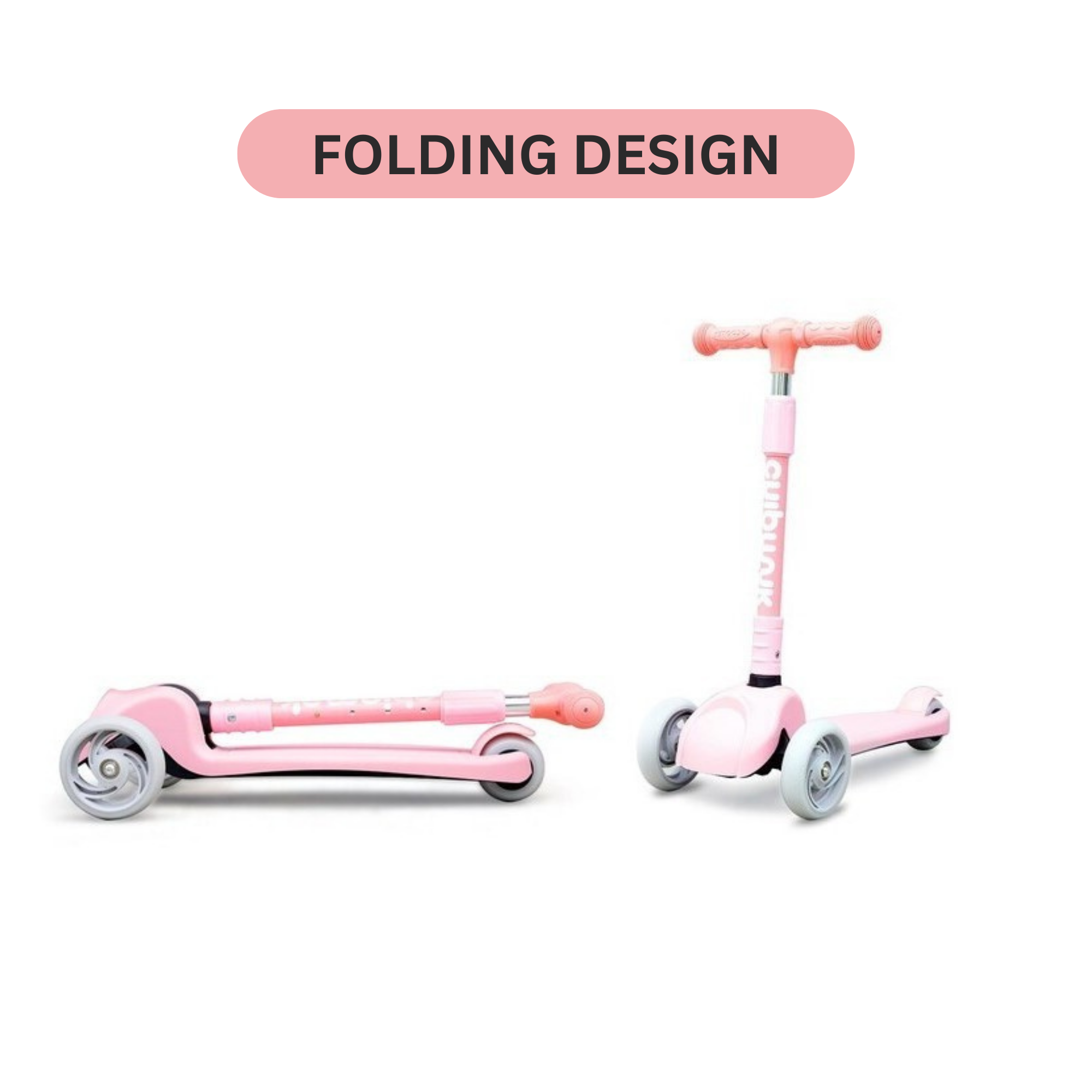 Chipmunk Folding Kids Scooter with Height Adjustable Handle, 3 Wheel Stable Design with Lightweight Plastic Frame and Rear Brakes, Suitable for Boys and Girls 3+ Years Old, Pink