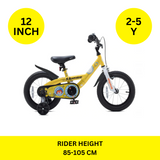Chipmunk Submarine 12 Inch Bicycle with Lightweight Steel Frame, Adjustable Seat and Handle, Front + Rear Brakes, 95% Pre-Assembled Kid's Bikes with Training Wheels for Children 2-5 Years Old, Yellow