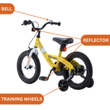 Chipmunk Submarine 18 Inch Bicycle with Lightweight Steel Frame, Adjustable Seat and Handle, Front + Rear Brakes, 95% Pre-Assembled Kid's Bikes with Training Wheels for Children 6-9 Years Old, Yellow