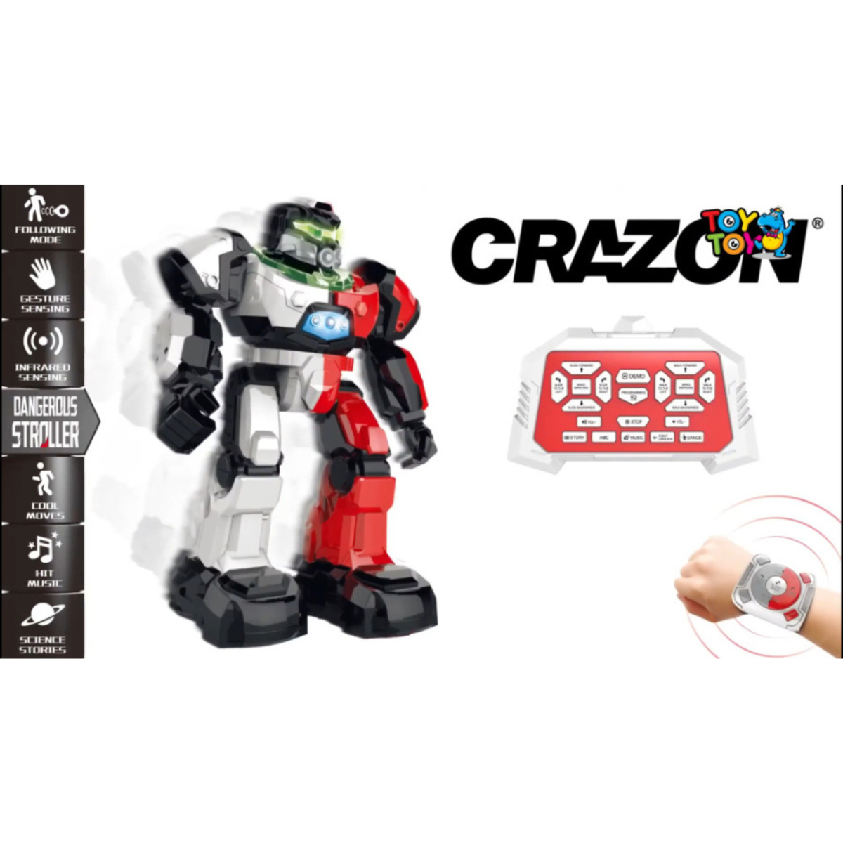 Crazon R/C Warrior Robot, Remote-Controlled Programmable Robot Toy for Kids, Boys & Girls, Ages 8+ (Assorted: White/Red)