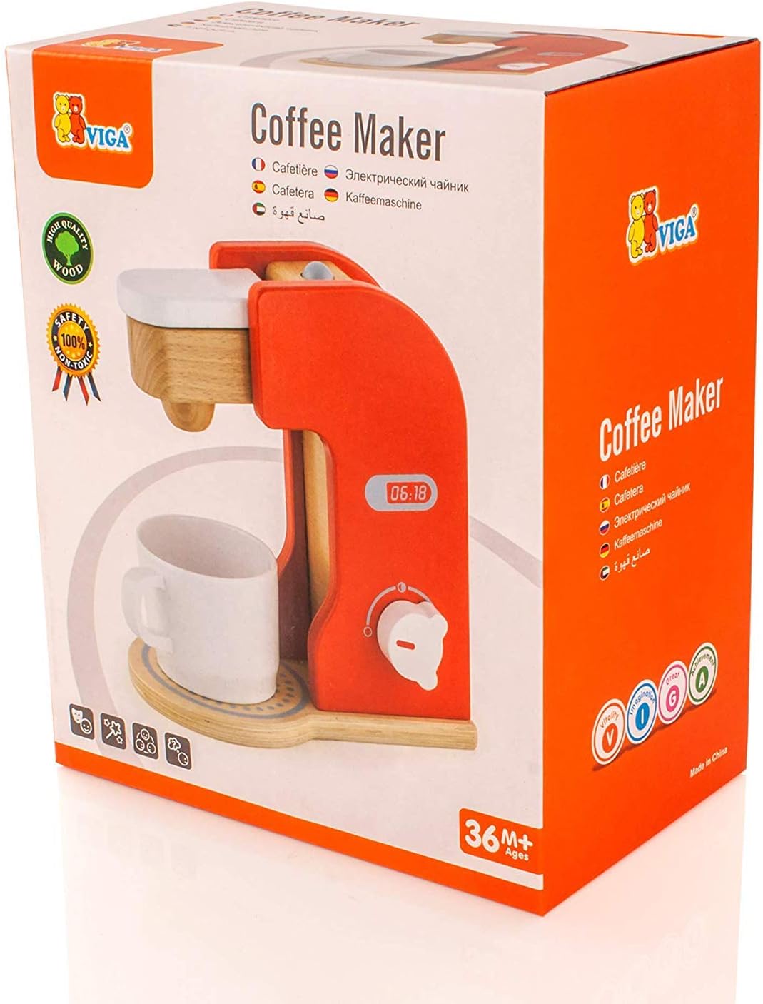 VIGA Pretend Play Wooden Coffee Maker for Toddlers, Role Play Educational Toy, Ages 3+