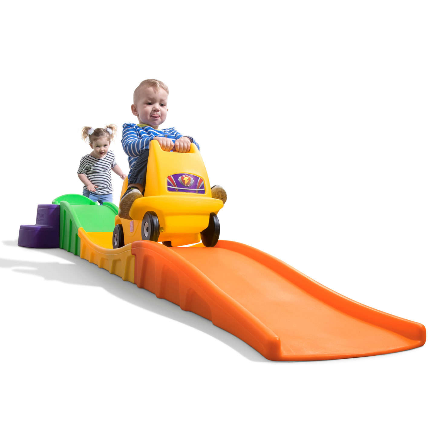 Step2 Up & Down Roller Coaster, 10 ft Indoor and Outdoor Toy with Coaster Car, 23 kg Weight Capacity Push Ride On Toy, Single Car with Holding Grips and Foot Rest, Suitable for Children Aged 2+