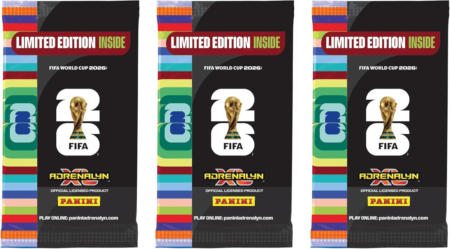 Panini FIFA World Cup 2026 Adrenalyn XL Mini Tin, 4 Trading Card Packets with 3 Limited Edition Gold Cards, Official Football Collectible Cards, Assorted Tin, Ages 6+