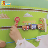 VIGA Multi Activity Wall Toy Train Series, Wooden Wall Mounted Activity Board, Montessori Learning Panel, Fine Motor Skills Toy for Toddlers, Playrooms & Waiting Areas, Ages 18M+