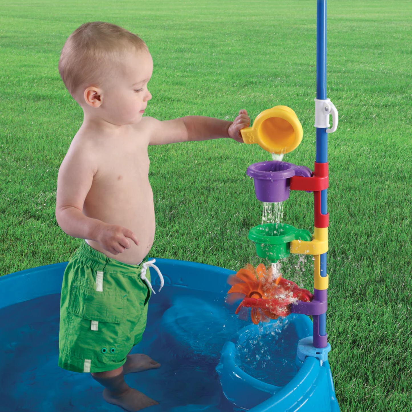 Step2 Play & Shade Pool, 45 Litre Outdoor Water Pool with Two Molded Seats, Includes Funnel Cup, Umbrella and Water Wheel Accessories, Backyard Garden Kids Pool Suitable for Boys and Girls Aged 2+