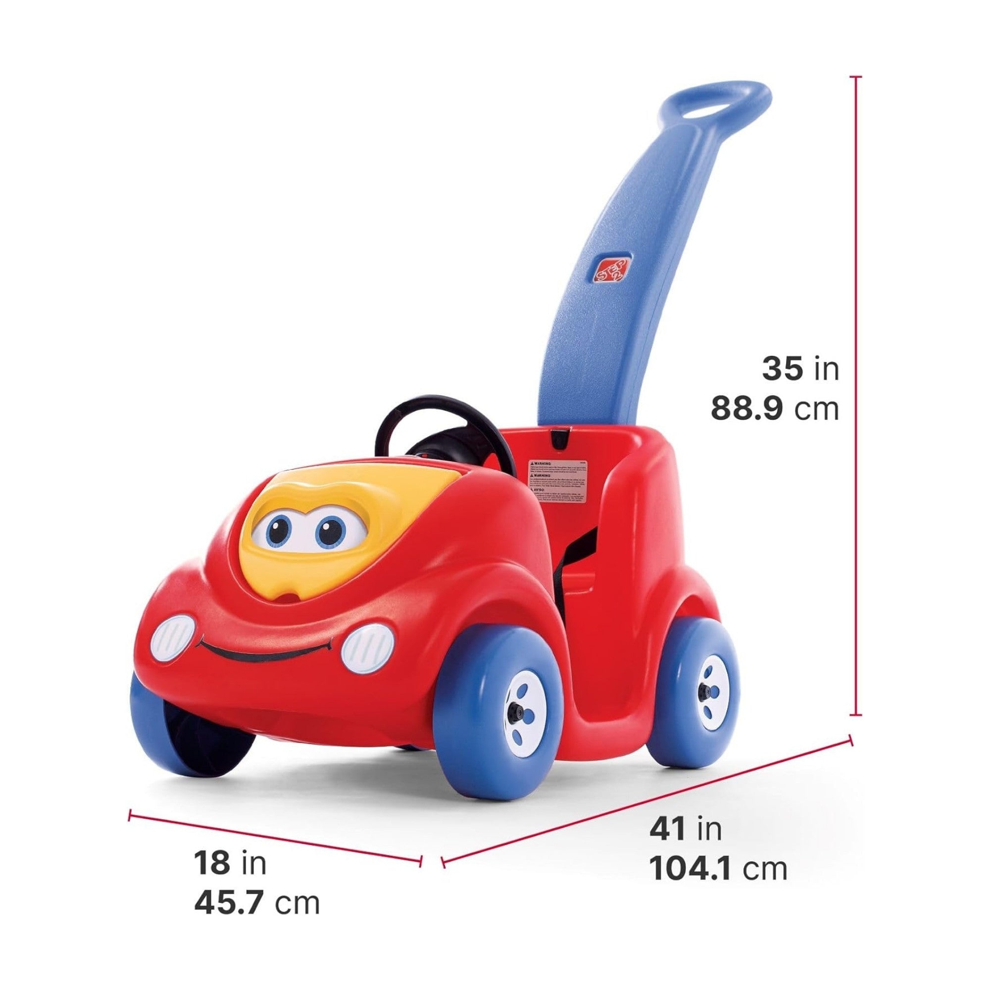 Step2 10th Anniversary Edition Buggy Single Seater Kids Push Car, Easy to Store Ride On Toy with Seatbelt, Horn and Storage Trunk, Suitable for Children both Boys and Girls Aged 18m and Above, Red, Pink