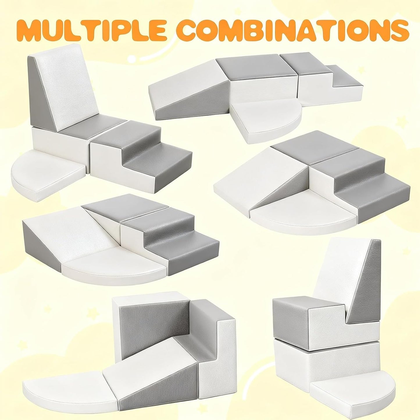 Foam Climbing Blocks for Toddlers, 4 Piece Soft Play Climber Set with Waterproof PU Leather and Anti Slip Base, Indoor Baby Climbing Toys for Motor Skills, Ages 3+